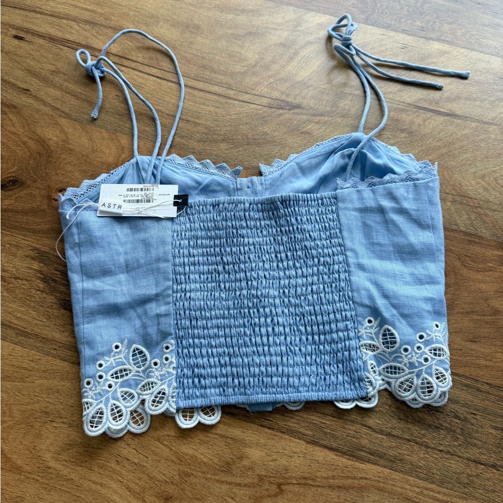 Astr Light Blue Kiya Eyelet-Hem Tie-Shoulder Cropped Cami small - Picture 4 of 9